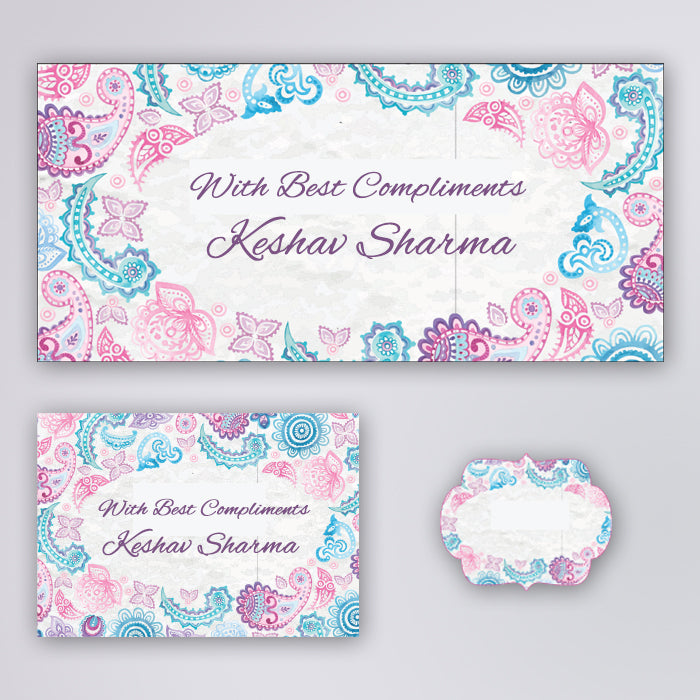 PERSONALISED GIFT ENVELOPES, CARDS & STICKERS COMBO - PAISLEY WATERCOLOR, SET OF 130