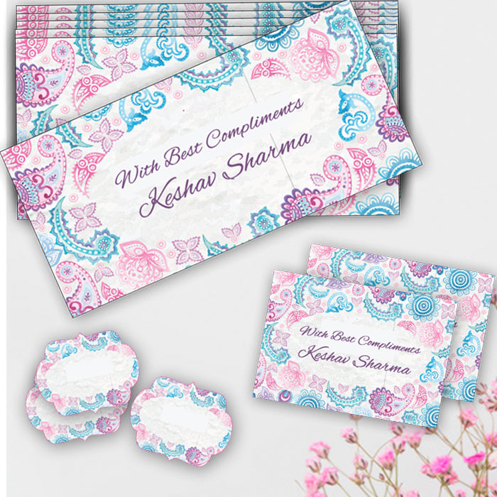 PERSONALISED GIFT ENVELOPES, CARDS & STICKERS COMBO - PAISLEY WATERCOLOR, SET OF 130
