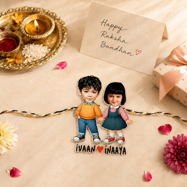 Babble Wrap Personalised Caricature Rakhi -Partners in Crime