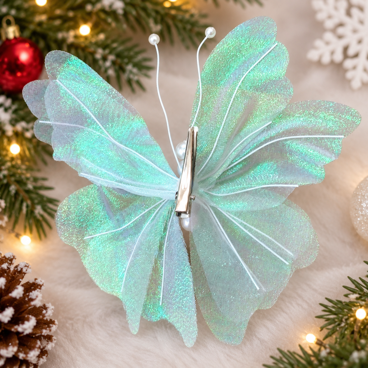 Pearl Butterfly clip on Tree Decoration