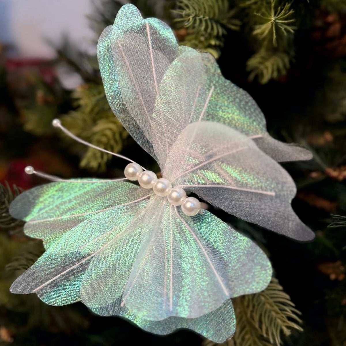 Pearl Butterfly clip on Tree Decoration