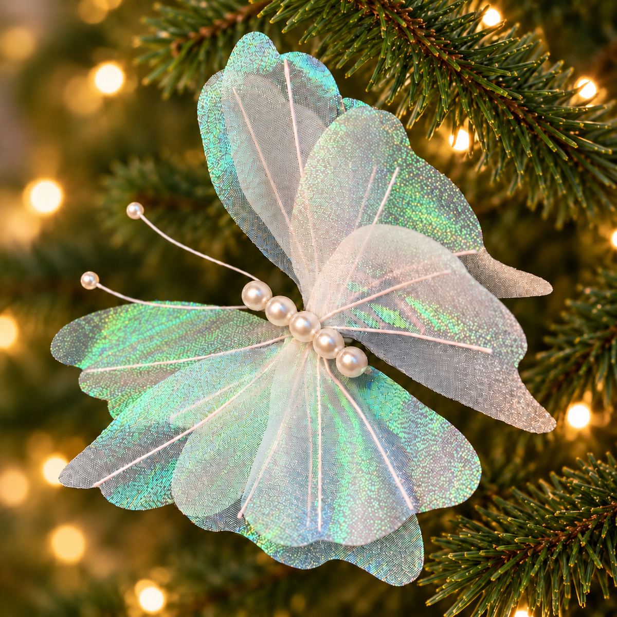 Pearl Butterfly clip on Tree Decoration