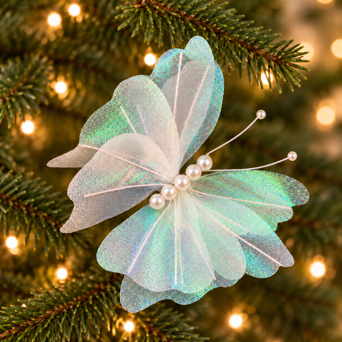 Pearl Butterfly clip on Tree Decoration