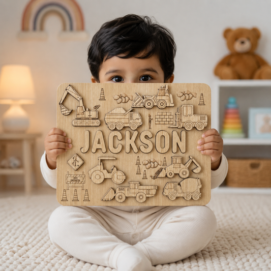 Personalised Wooden Name Puzzle- Construction Site