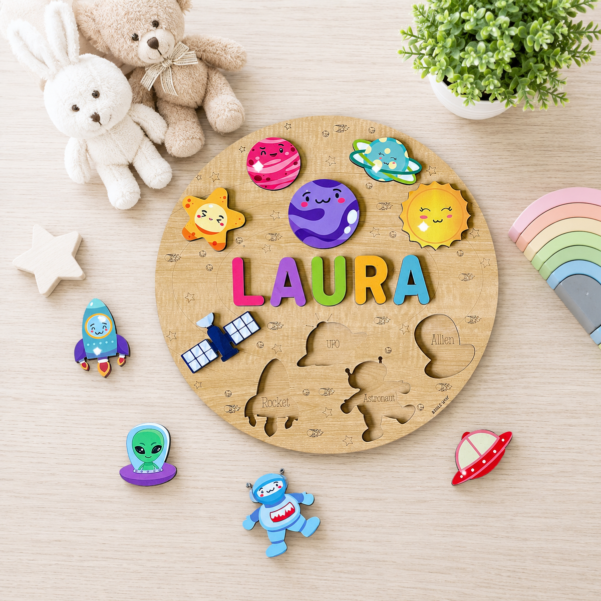 Personalised Wooden Name Puzzle- Outer Space