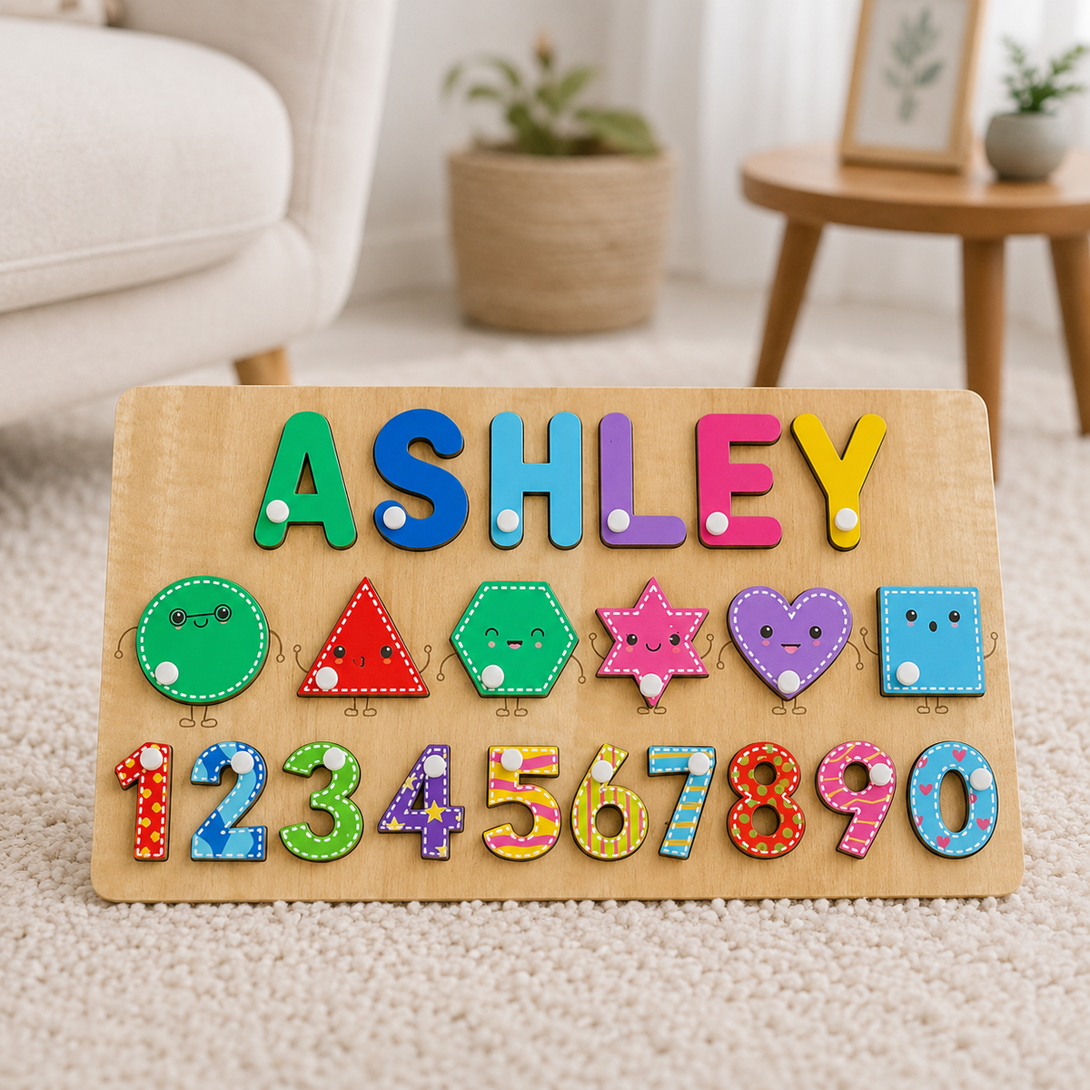 Personalised Wooden Name Puzzle- Shapes & Numbers