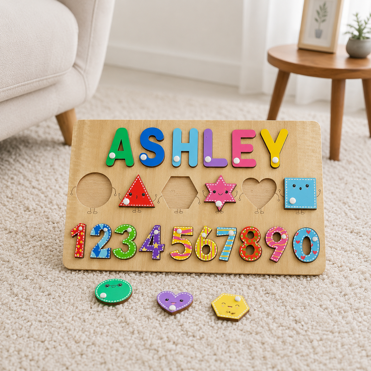 Personalised Wooden Name Puzzle- Shapes & Numbers