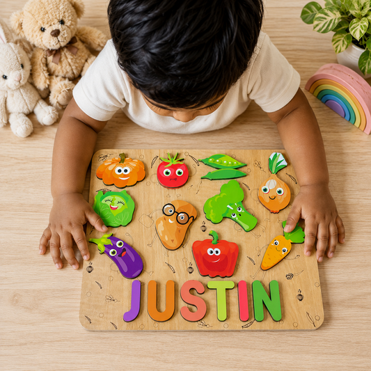 Personalised Wooden Name Puzzle- Vegetables
