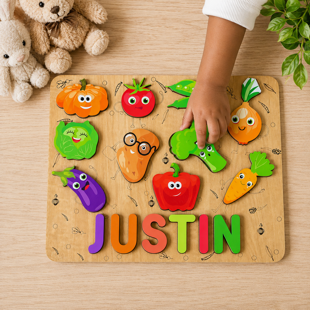 Personalised Wooden Name Puzzle- Vegetables