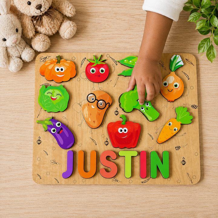 Personalised Wooden Name Puzzle- Vegetables