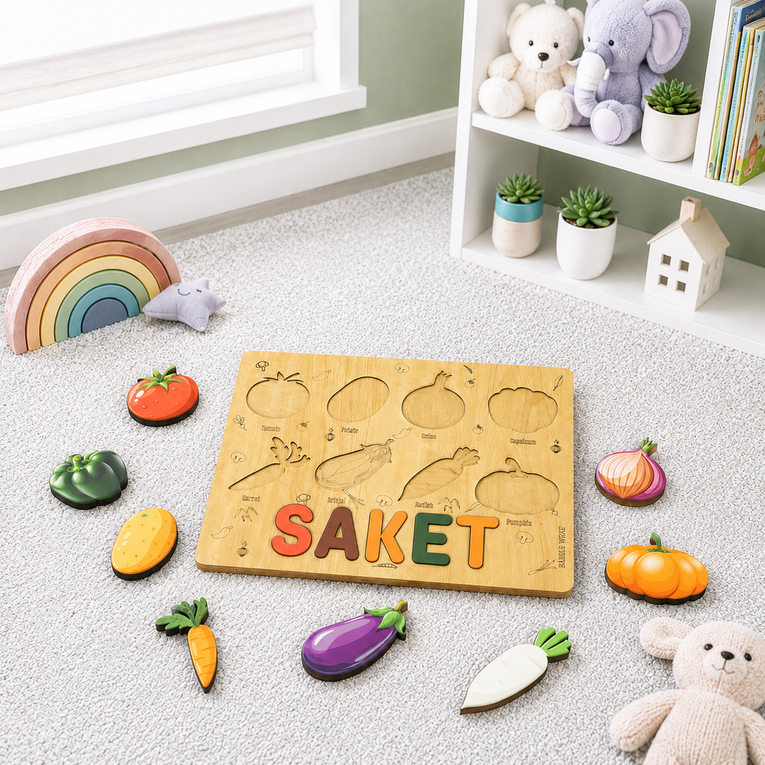 Personalised Wooden Name Puzzle - Healthy Vegetables