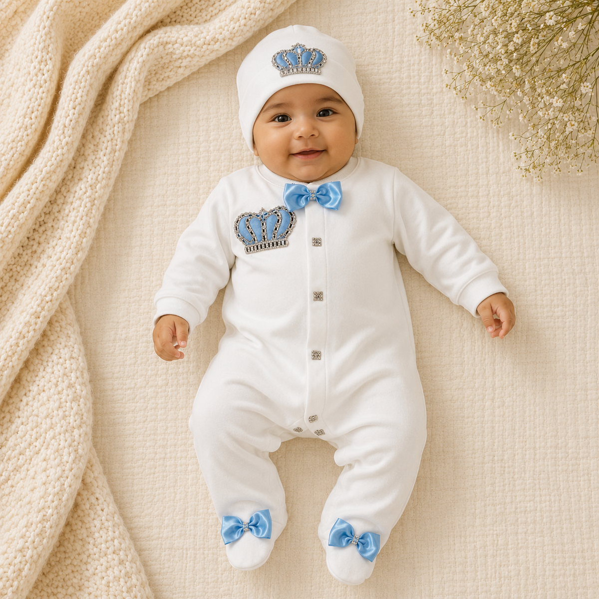 Peruvian Romper Set- Blue Crown