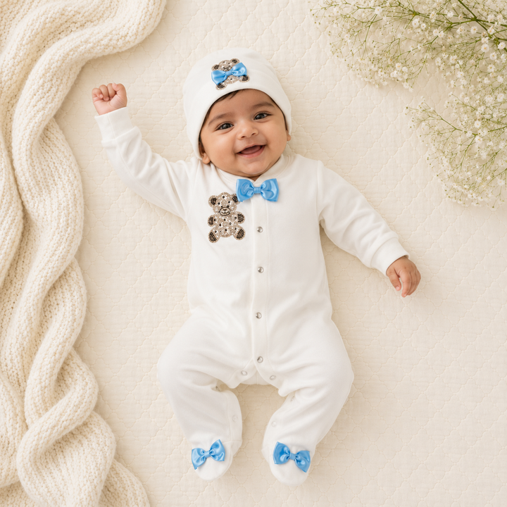 Peruvian Romper Set- Pastel Blue Teddy