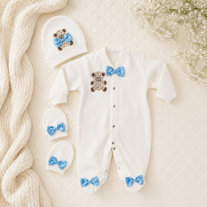 Peruvian Romper Set- Pastel Blue Teddy