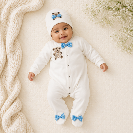Peruvian Romper Set- Pastel Blue Teddy