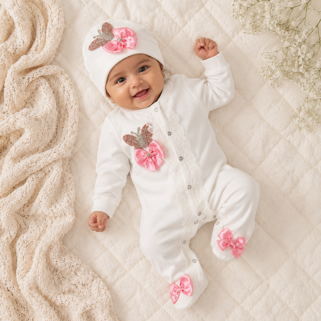 Peruvian Romper Set- Pastel Pink Butterfly