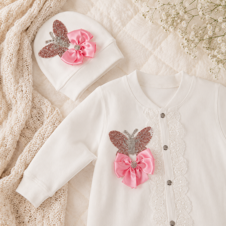 Peruvian Romper Set- Pastel Pink Butterfly