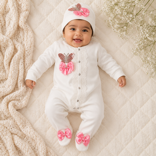 Peruvian Romper Set- Pastel Pink Butterfly