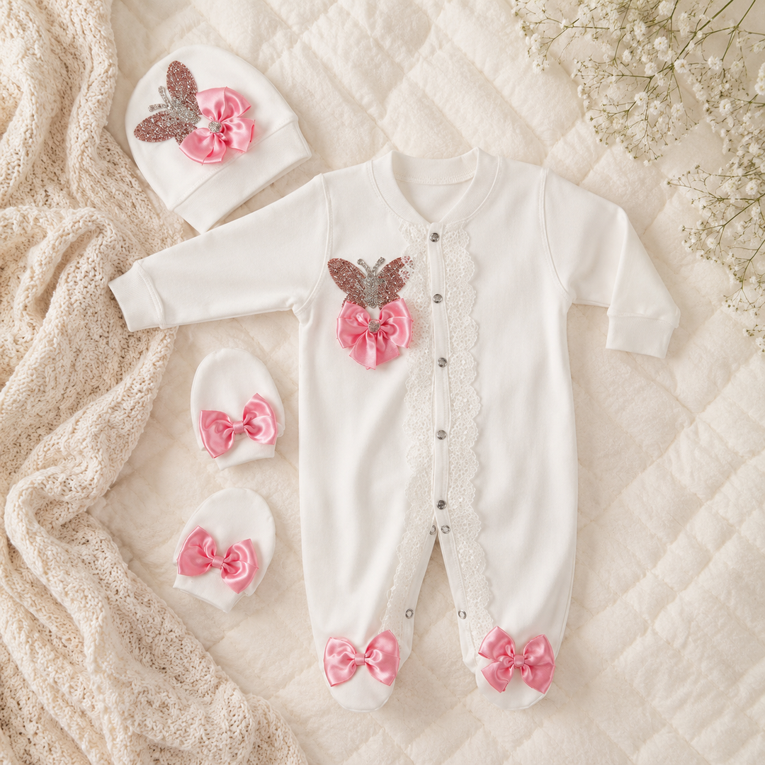 Peruvian Romper Set- Pastel Pink Butterfly