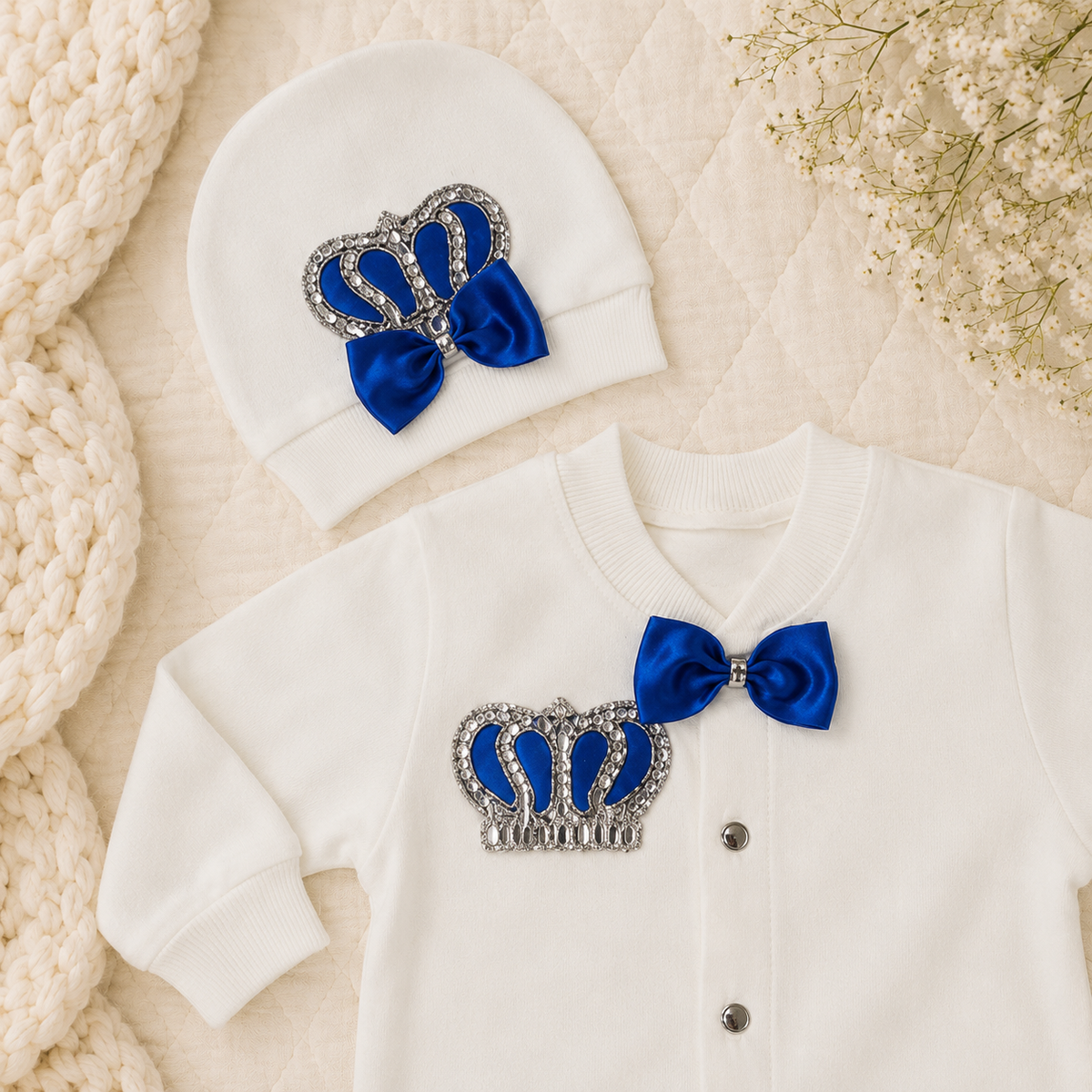 Peruvian Romper Set- Royal Blue Crown