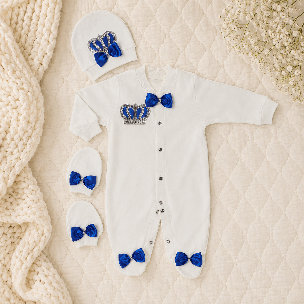Peruvian Romper Set- Royal Blue Crown