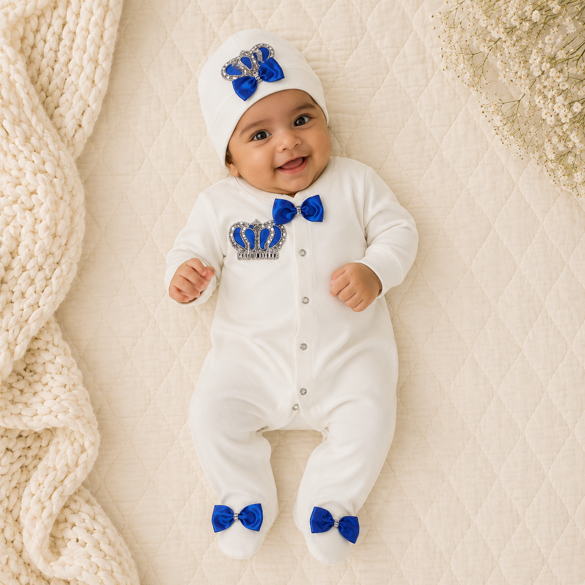 Peruvian Romper Set- Royal Blue Crown