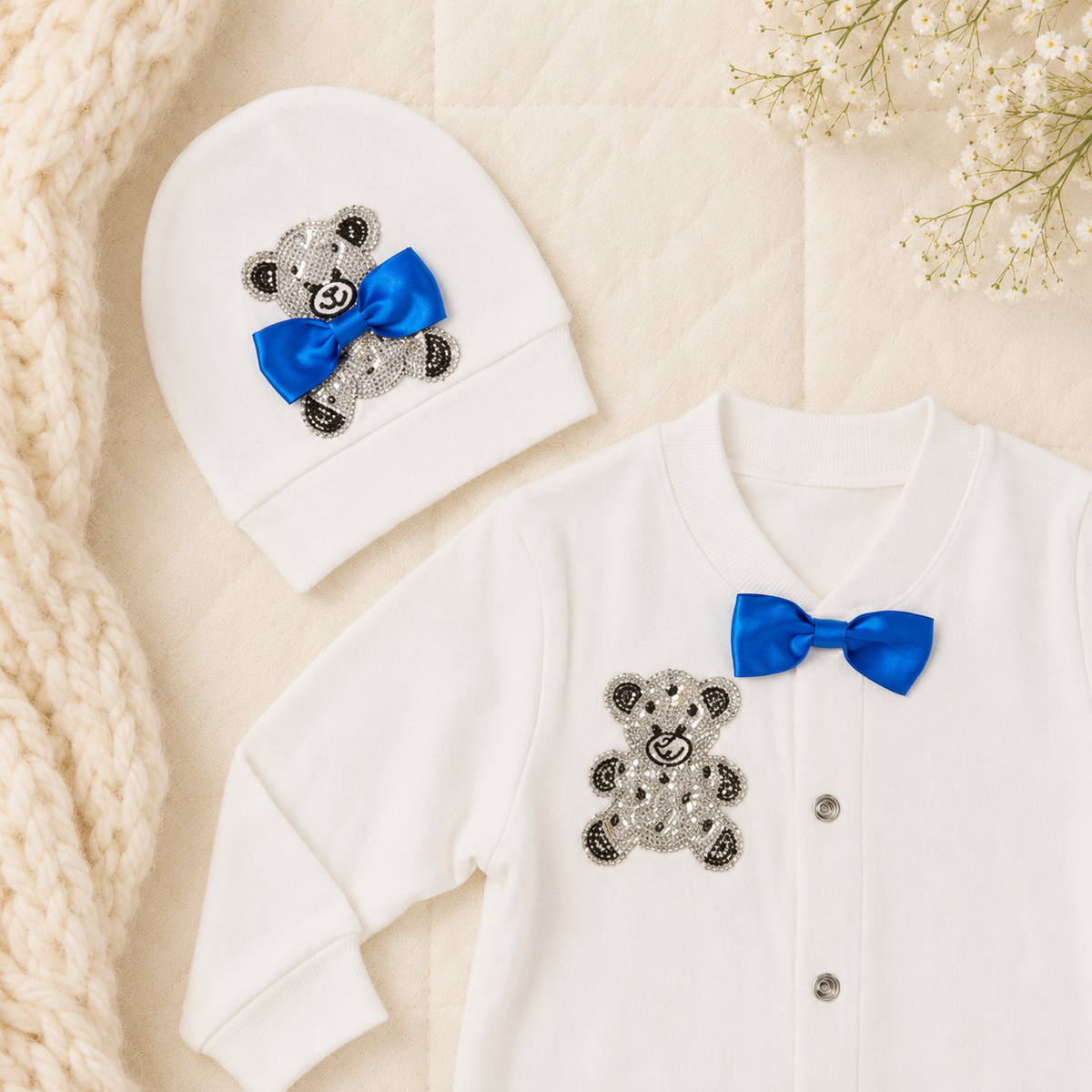 Peruvian Romper Set- Royal Blue Teddy
