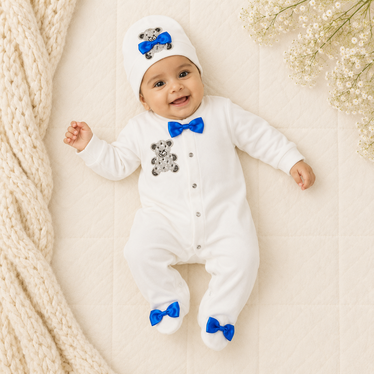 Peruvian Romper Set- Royal Blue Teddy