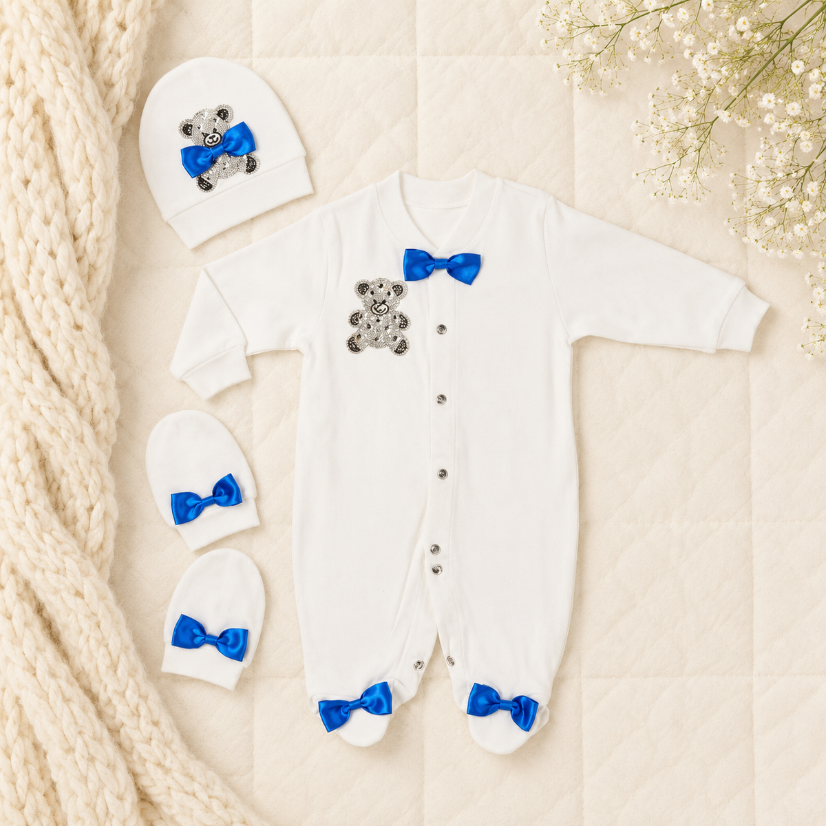Peruvian Romper Set- Royal Blue Teddy