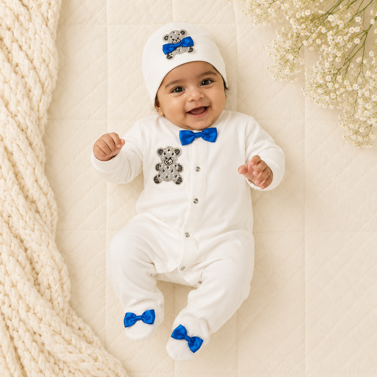 Peruvian Romper Set- Royal Blue Teddy