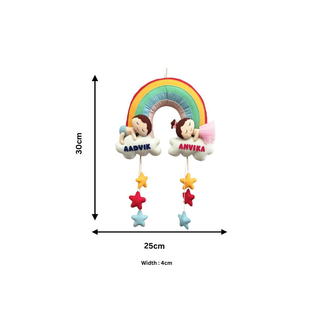 Rainbow Cloud Twin Name Hanging