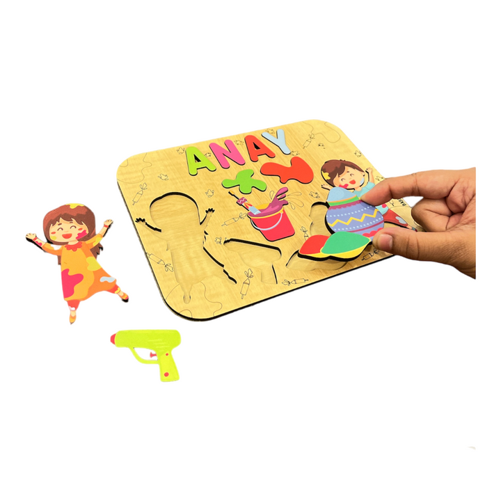 Holi Personalised Wooden Name Puzzle- Rangbaazi