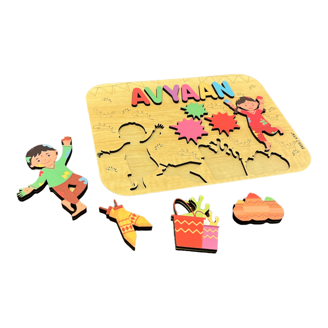 Holi Personalised Wooden Name Puzzle- Rangoli Riddles