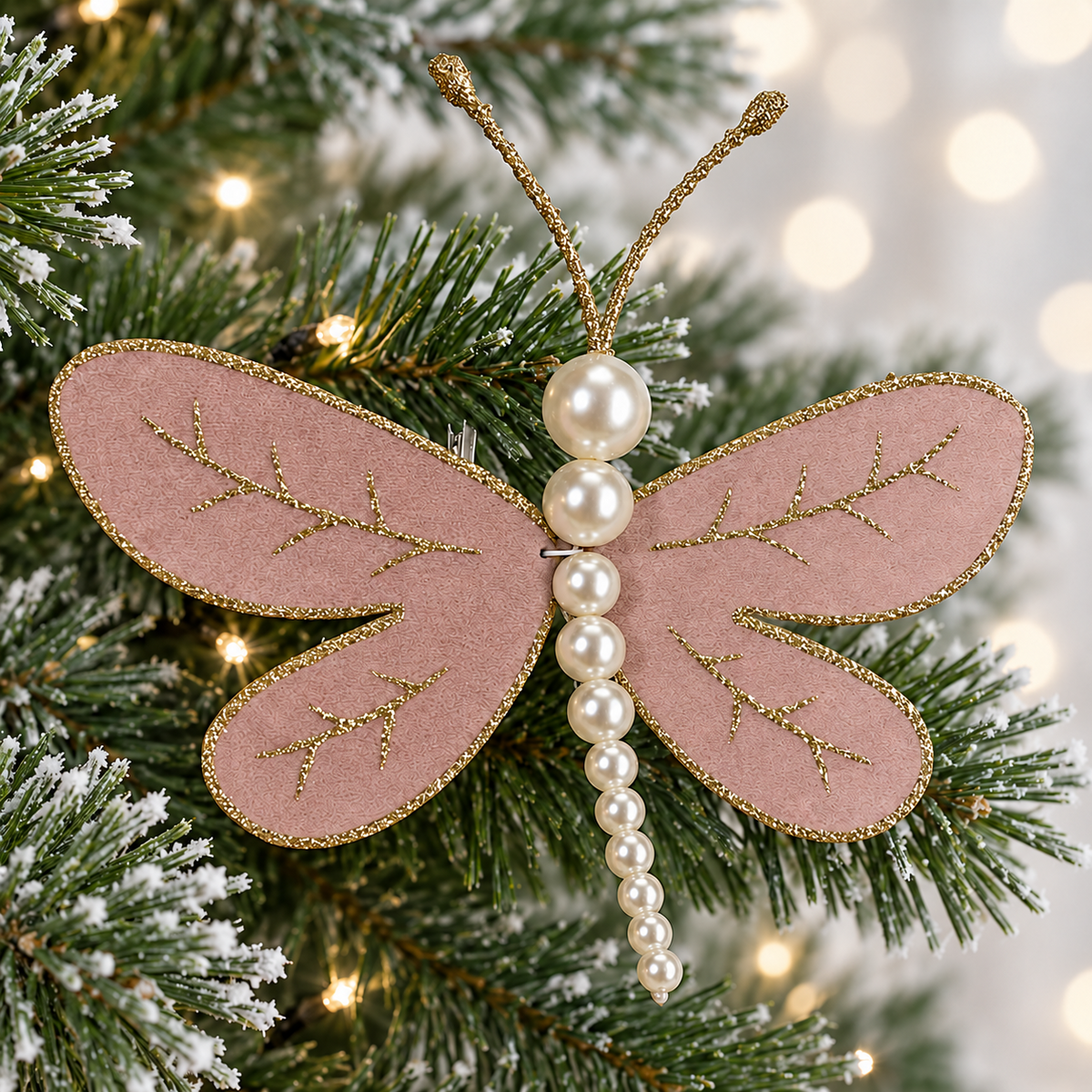 Pink Pearl Dragonfly Clip-On Tree Decoration