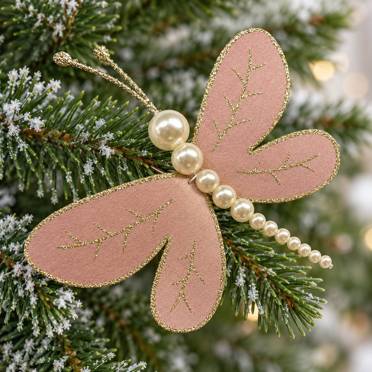 Pink Pearl Dragonfly Clip-On Tree Decoration