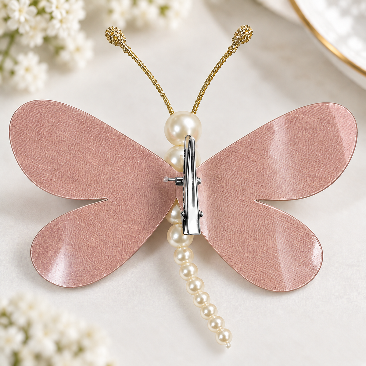 Pink Pearl Dragonfly Clip-On Tree Decoration