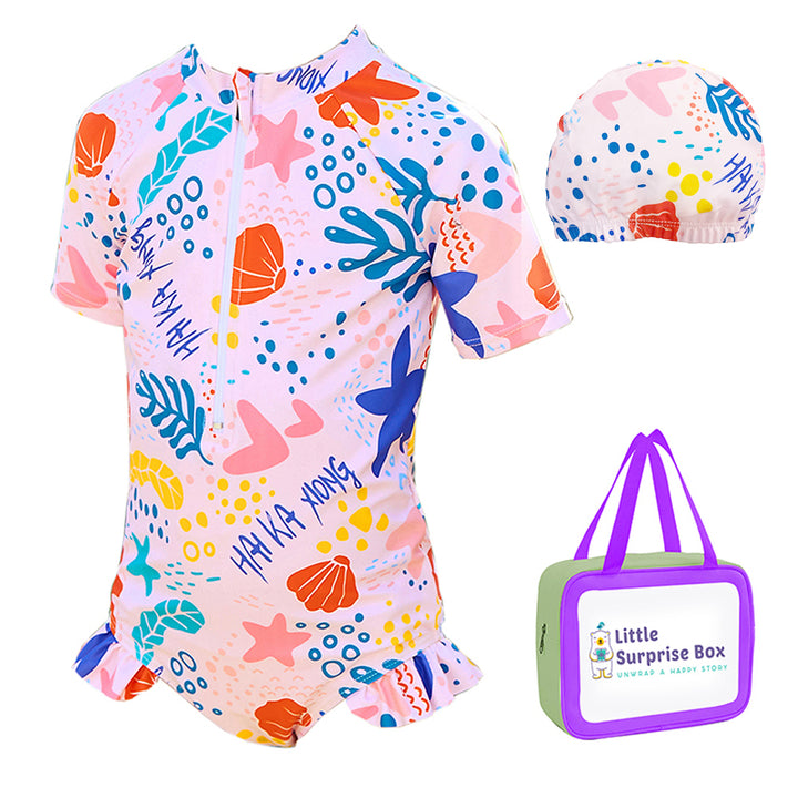 Pink Shell Starfish Toddlers & Kids Swimwear + Swim Cap