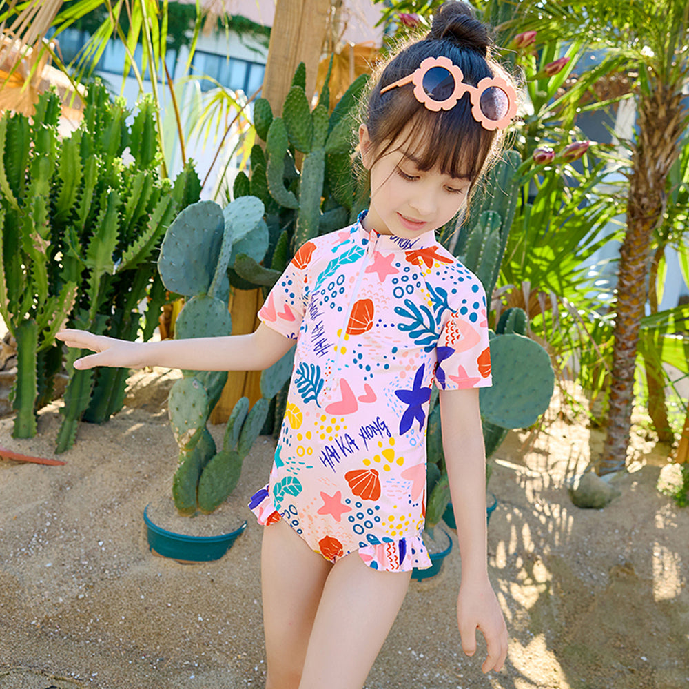 Pink Shell Starfish Toddlers & Kids Swimwear + Swim Cap