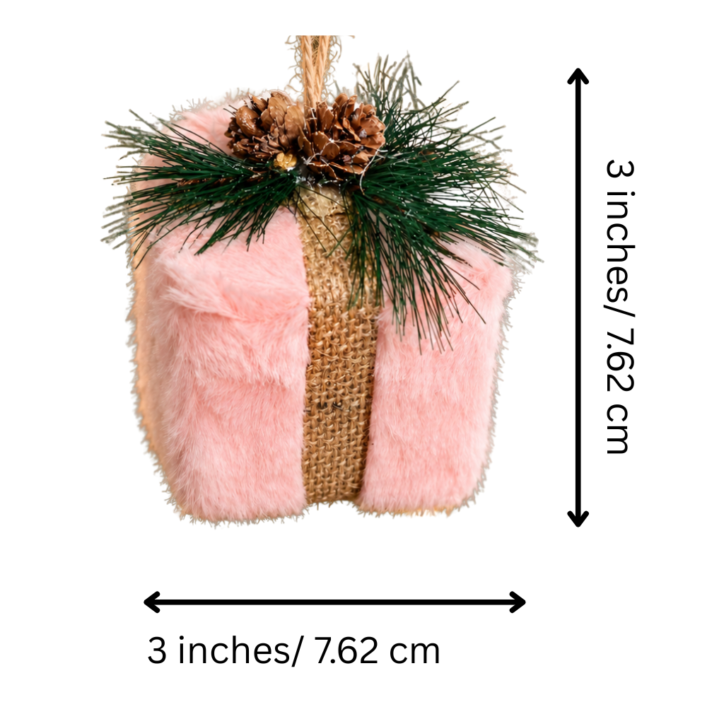 Plush Pink Gift Box Tree Ornament