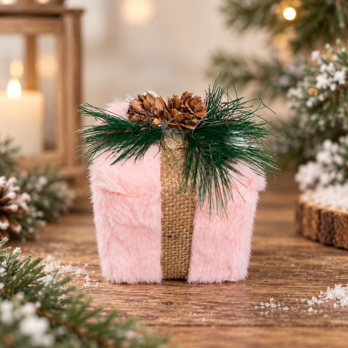 Plush Pink Gift Box Tree Ornament