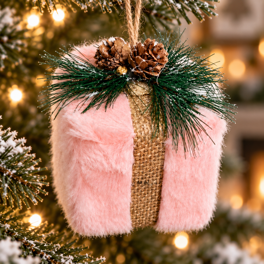 Plush Pink Gift Box Tree Ornament