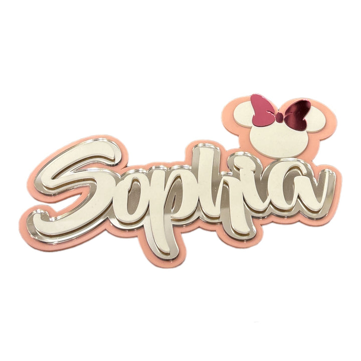3 Layer Acrylic Name Plaque- Silver White with Multiple Motif