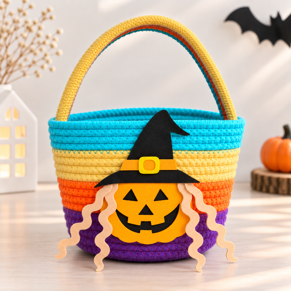 Pumpkin Witch Halloween Jute Basket