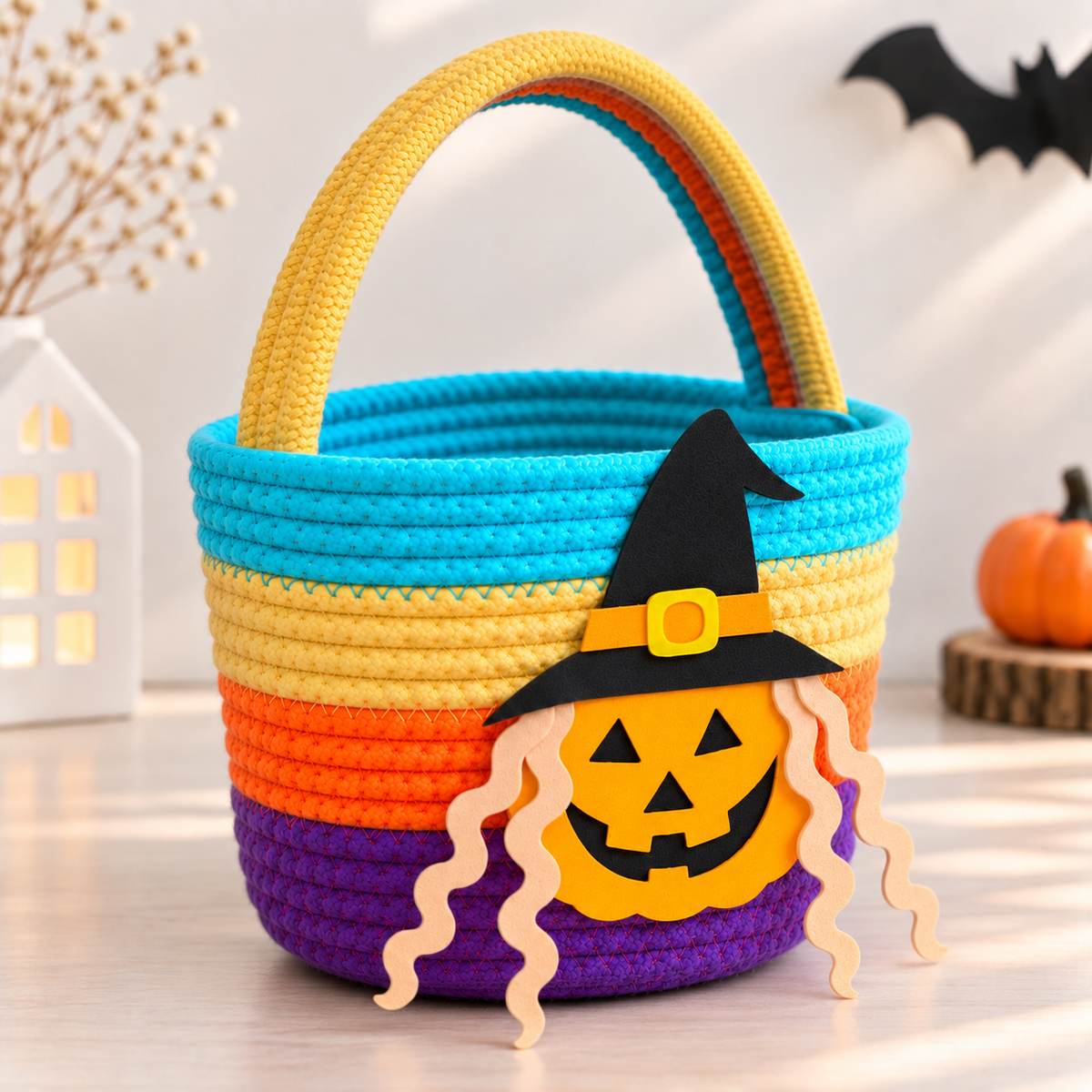 Pumpkin Witch Halloween Jute Basket
