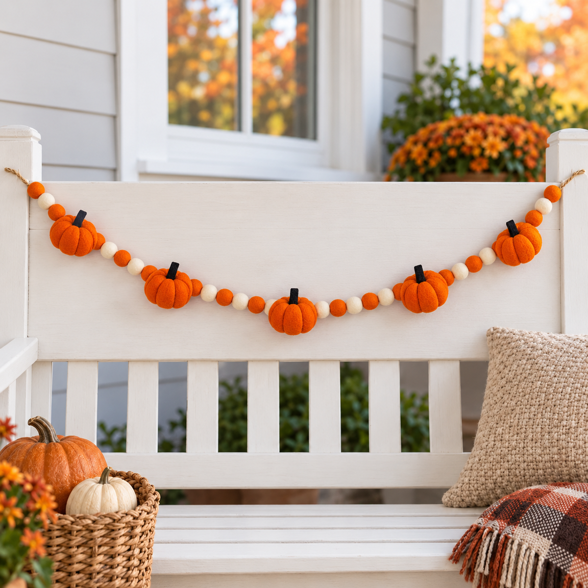 Pumpkin Pompom Bunting – Autumn Glow