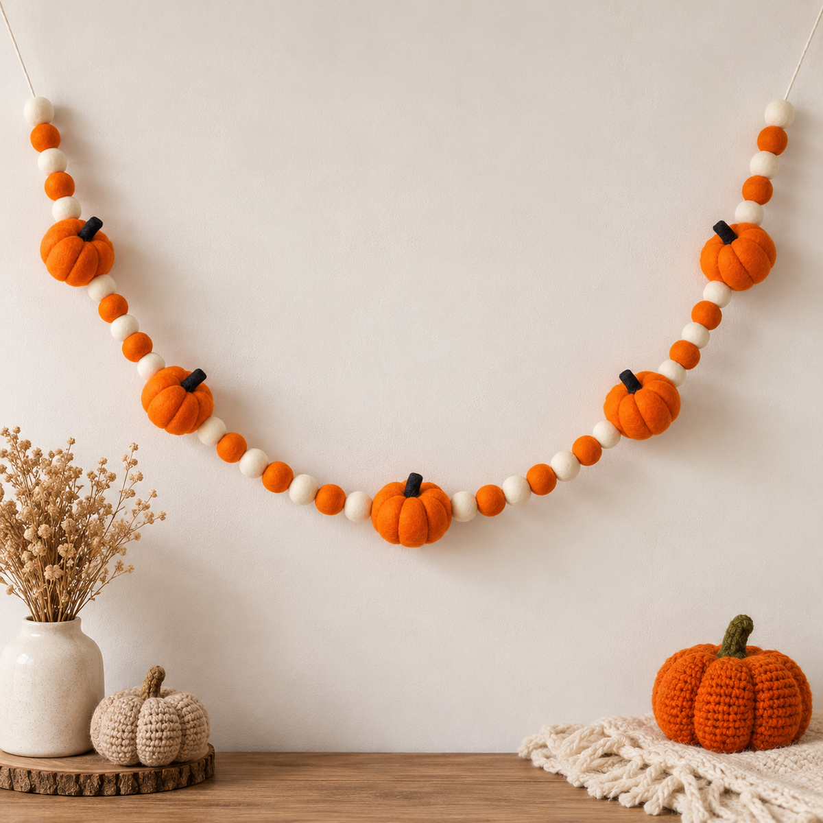 Pumpkin Pompom Bunting – Autumn Glow