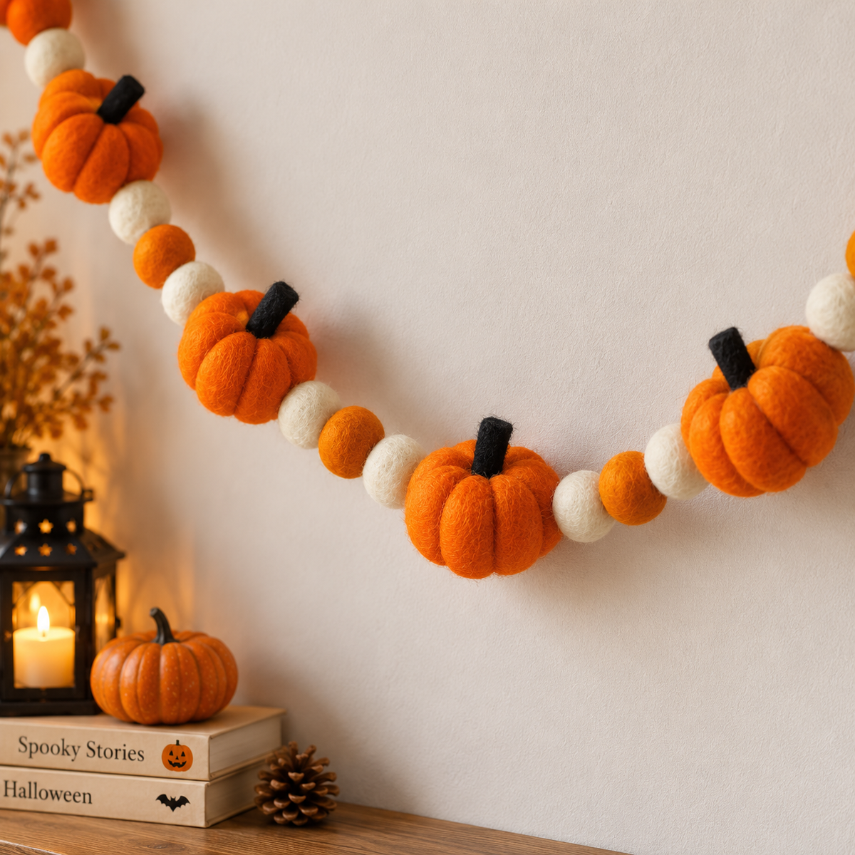 Pumpkin Pompom Bunting – Autumn Glow