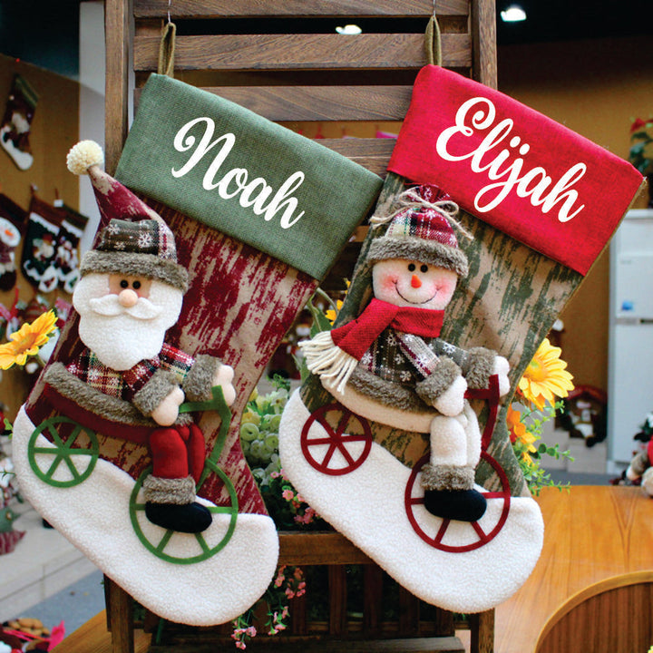 Babble Wrap Santa & Snowman On A Bike Stocking- Set of 2