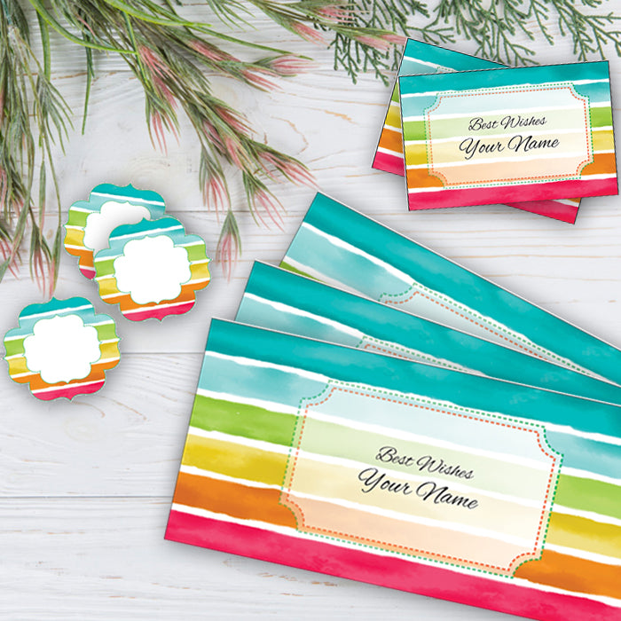 PERSONALISED GIFT ENVELOPES, CARDS & STICKERS COMBO -  RAINBOW, SET OF 130
