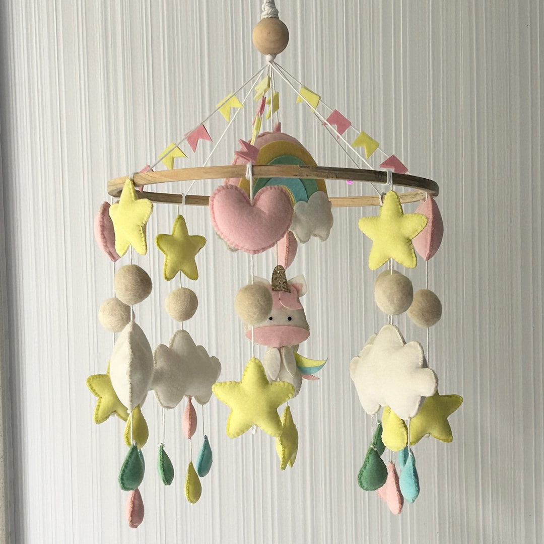 Babble Wrap Cot / Crib Mobile - Rainbow Unicorn Delight